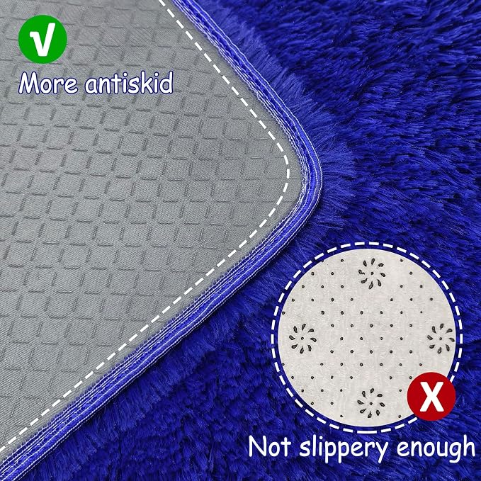 2x10 Bedside Area Rugs for Bedroom Soft Fluffy Shag Navy Blue Rug for Hallway - Image 4