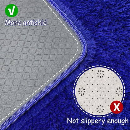 2x6 Bedside Area Rugs for Bedroom Soft Fluffy Shag Navy Blue Rug for Hallway - Image 4