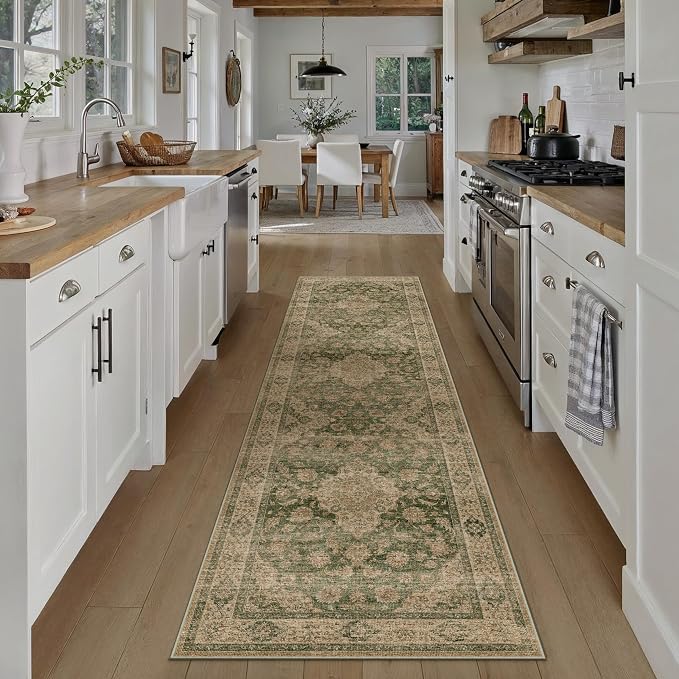2x10 Green Retro Floral Washable Runner Rug - Image 3