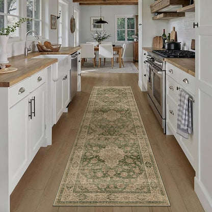 2x8 Green Retro Floral Washable Runner Rug - Image 3