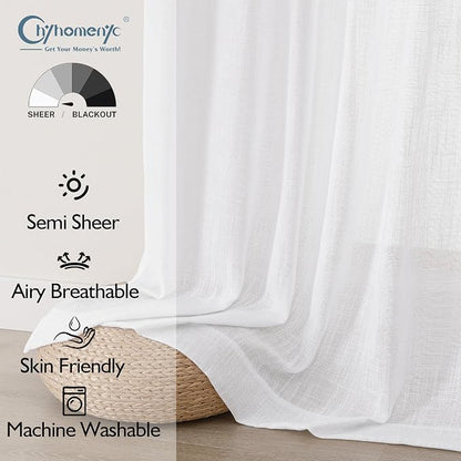 Chyhomenyc White Semi Sheer Curtains 96 Inches Long 2 Panels - Image 2