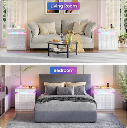 Night Stand with Charging Station and Smart RGB Lights, LED Nightstand with - Image 8