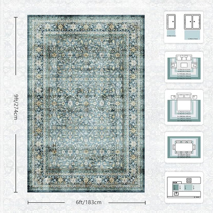 6x9 Area Rugs - Washable Vintage Retro Living Room Rug, Soft Ultra Thin Non - Image 2