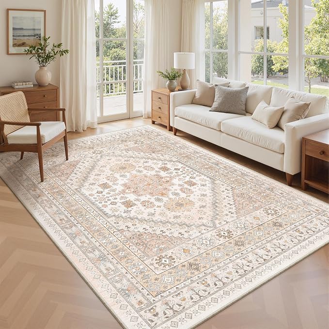 6x9 Area Rugs for Living Room, Large Washable Rug, Dining Room, Low Pile by Zesthome