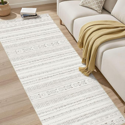 cotiled Hallway 2.6x8 Runner Rugs Washable Boho Rug Brown/Cream | Stain - Image 5