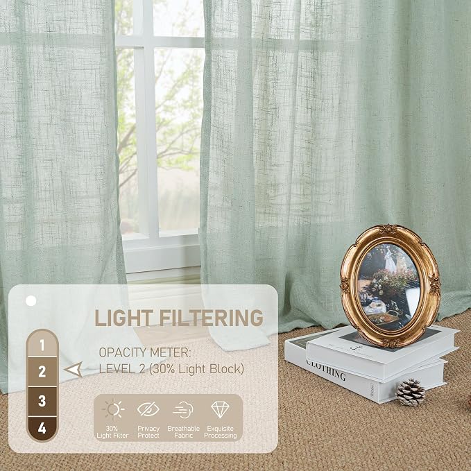 Light Sage Semi Sheer Linen Curtains 72 inch Length - Image 4