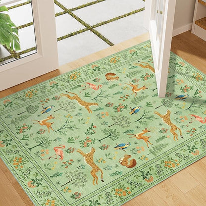 DUKINO 2x3 Entryway Rug, Washable Door Mat Animal Kitchen Rug, Light Green | by DUKINO