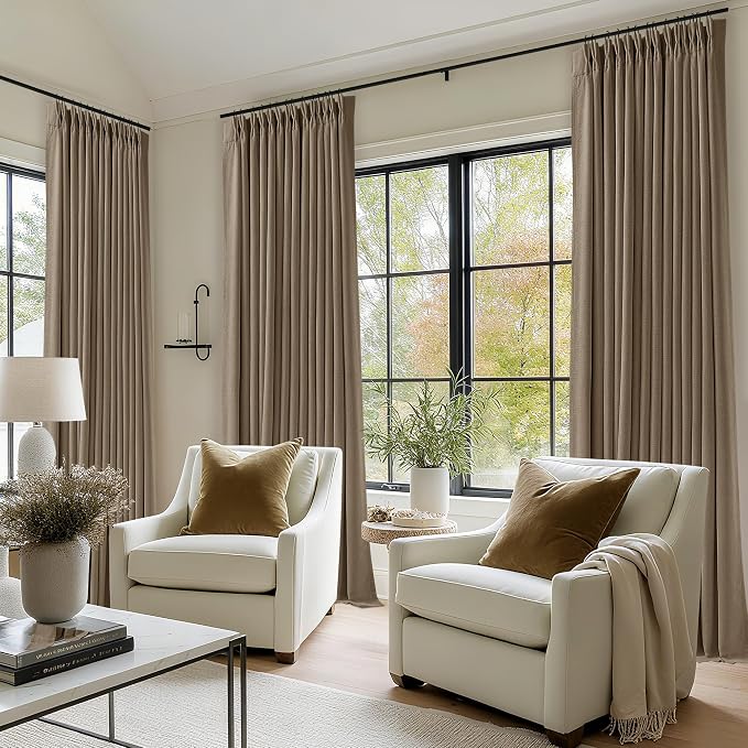 Latte Dual Layer Blackout 102 Inch Length Curtains 2 Panels Pinch Pleated | - Image 2
