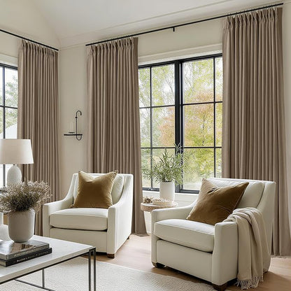 Latte Dual Layer Blackout 102 Inch Length Curtains 2 Panels Pinch Pleated | - Image 2