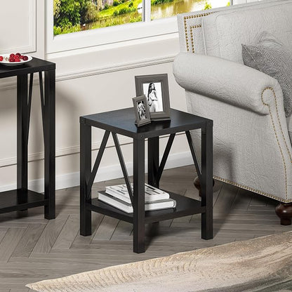 Treocho Farmhouse End Table Set of 2, Rustic Vintage Nightstand Side Table - Image 2