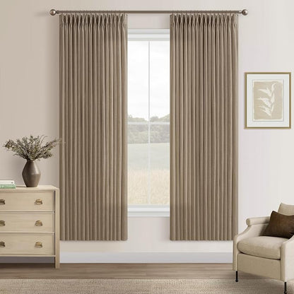 Pinch Pleated Linen Light Filtering Taupe Latte Curtains 72 Inches Length | 72 by Twodrapes