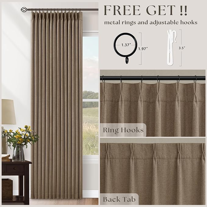 Light Brown Memory Trained Pinch Pleated 108 Inch Blackout Curtains | Double - Image 7