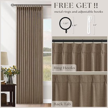 Light Brown 100% Blackout Linen 100 Inch Bedroom Curtains 2 Panels, Latte | - Image 7