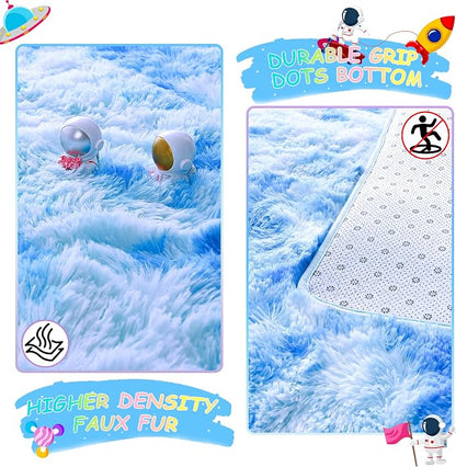 6x9 Large Tie-Dyed Blue Fluffy Soft Area Rug Non-Slip - Image 5
