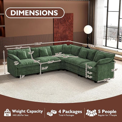 Ihanherry 114" V-Shaped Modern Sofa Modular Sectional Cloud Couch - Image 2