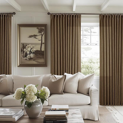 Extra Wide 96 Inch Long Pleated Curtains 70 Inch Wide Dutch Cocoa | Pinch Pleat - Image 7