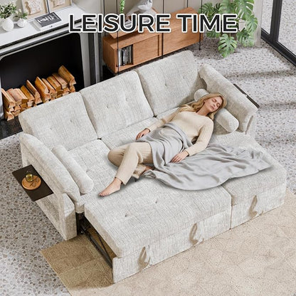 Convertible Sleeper Sofa Bed, 63 Inch Chenille Pull Out Couch - Image 6