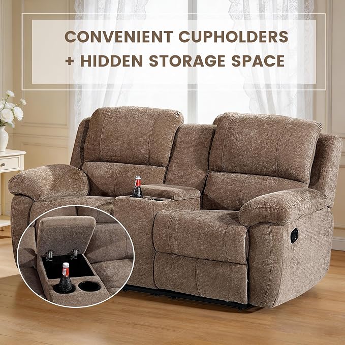 Betsy Furniture Modern Fabric Recliner Sofa Set, Loveseat w/Console, Recliner - Image 5