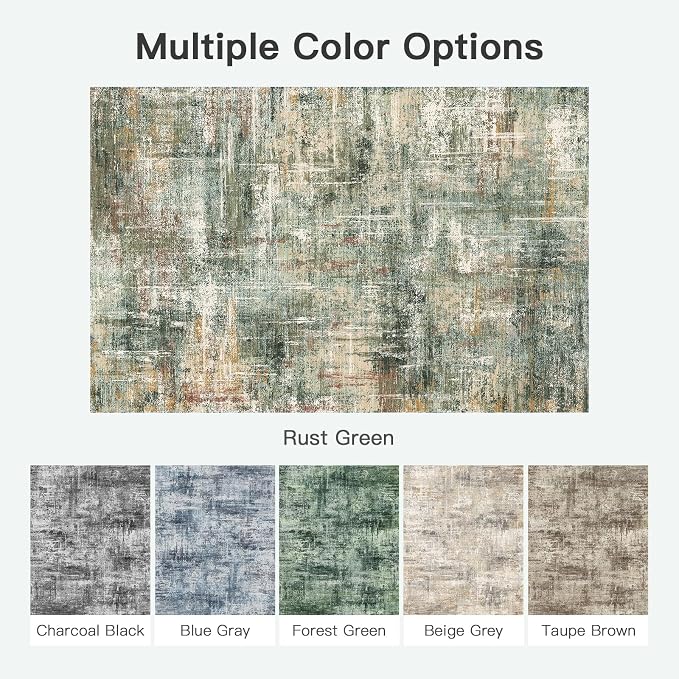 5x7 Area Rug for Living Room, Abstract Washable Non-Slip Rugs, Coffee/Green | - Image 7