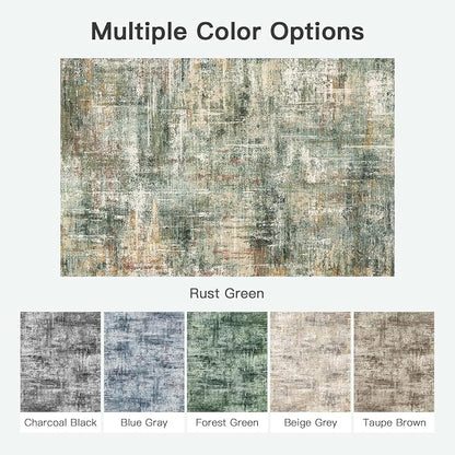 8x10 Area Rug for Living Room, Abstract Washable Large Rugs, Coffee/Green | - Image 7