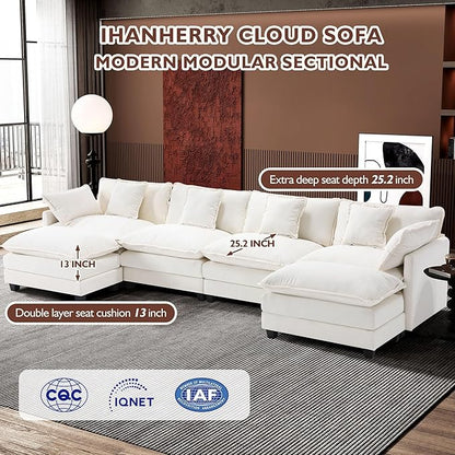 Ihanherry 146" U-Shaped Modern Sofa Modular Sectional Cloud Couch - Image 2