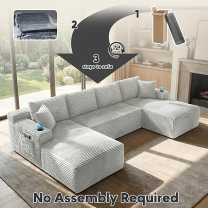 125 Inch Modular Sectional Sofa, Cloud Couch Oversized U Shaped Corduroy Sofa - Image 6