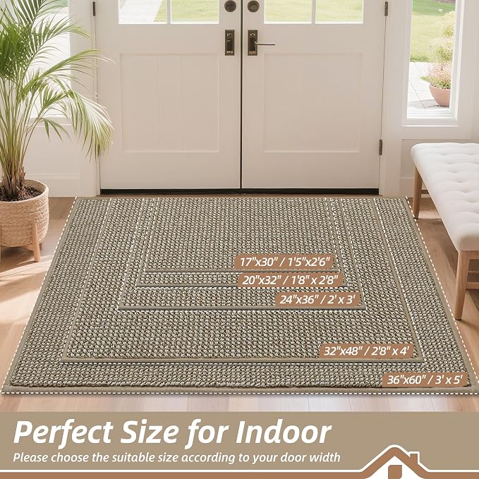 BEQHAUSE Dirt Trapper Door Mat 24" x 36", Non-Slip Washable, Light Beige | - Image 2