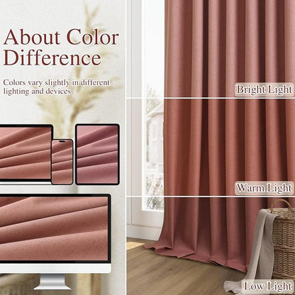 Dusty Rose 100% Blackout Linen Curtains 102 Inch Length 2 Panels Set - Image 7