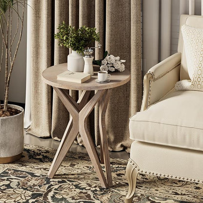 Pedestal Farmhouse End Table, Distressed Top - Image 6