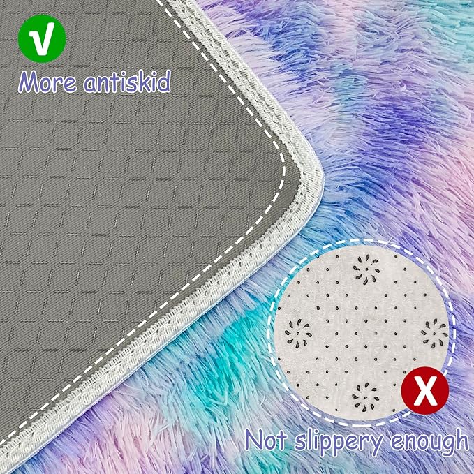 Small Area Rug for Bedroom 2x3ft Mini Tie-Dye Purple Rainbow Fluffy Rug Mat - Image 4