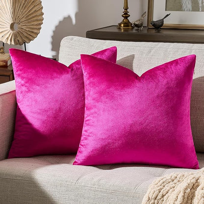 GIGIZAZA Hot Pink Velvet Pillow Covers 16x16 Decorative Pillows Pack of 2 | - Image 6