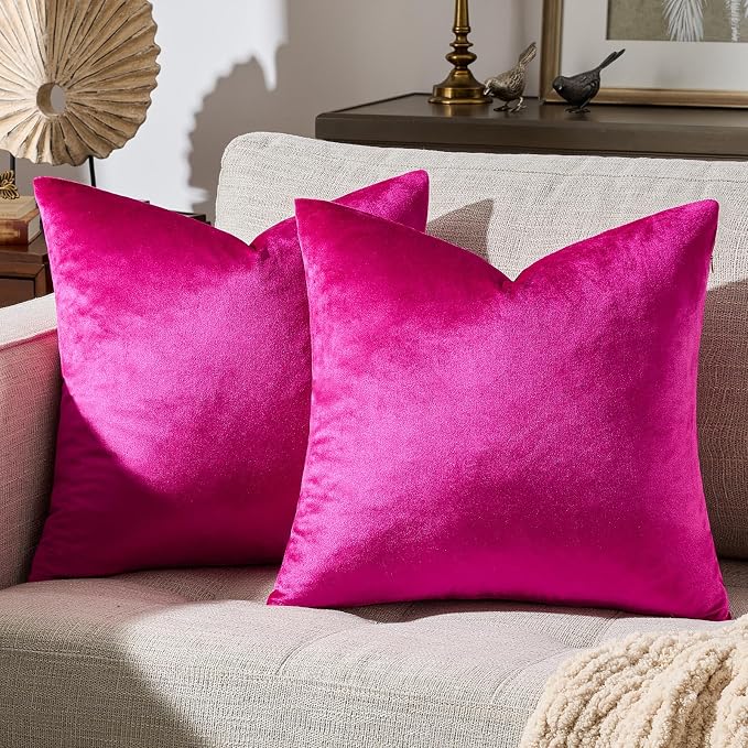 GIGIZAZA Hot Pink Velvet Pillow Covers 20x20 Decorative Pillows Pack of 2 | by GIGIZAZAFocusingonhomedecoration