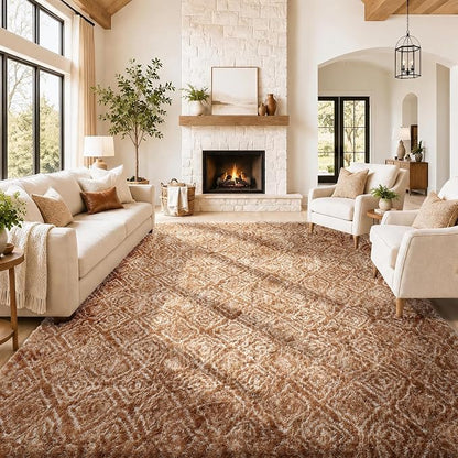 Ophanie 9x12 Brown and White Diamond Striped Rugs by Ophanie