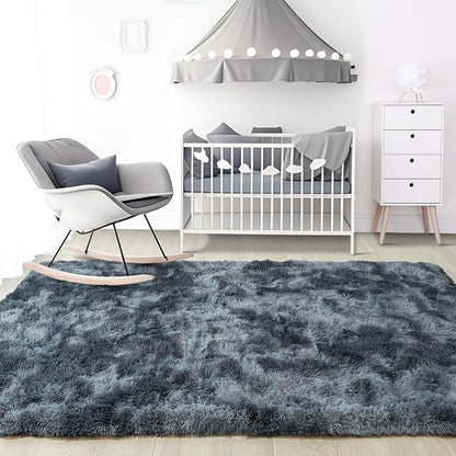 Noahas 8x10 Extra Large Tie-Dyed Blue and Grey Fluffy Area Rug Non-Slip - Image 7