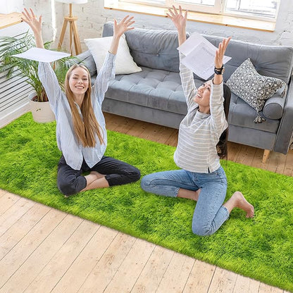 Tie-Dyed Runner Rug for Bedroom Green 2x10ft Fluffy Area Rug Bedside Runner Rug - Image 2