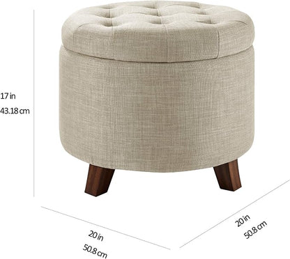 Amazon Basics Round Storage Ottoman Foot Rest, Button Tufted Upholstered - Image 3