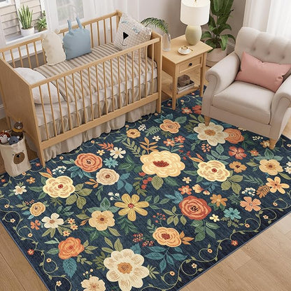 DUKINO 5x8 Area Rug for Bedroom, Floral Washable Rug Non Slip, Non-Shedding - Image 3