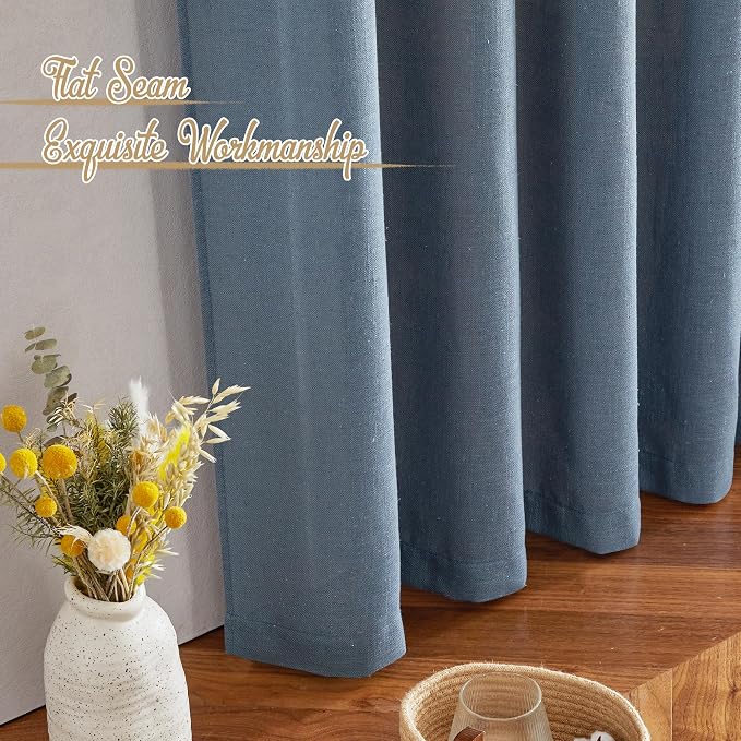 NICETOWN Stone Blue Linen Curtains 108 inches Long, Rod Pocket & Back Tab Flax - Image 6