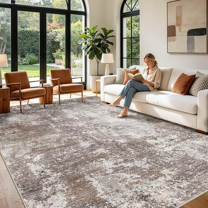Large Washable Living Room Rug 10x14 – Modern Neutral Abstract Area Rug by BYYVOORugsforYourHome