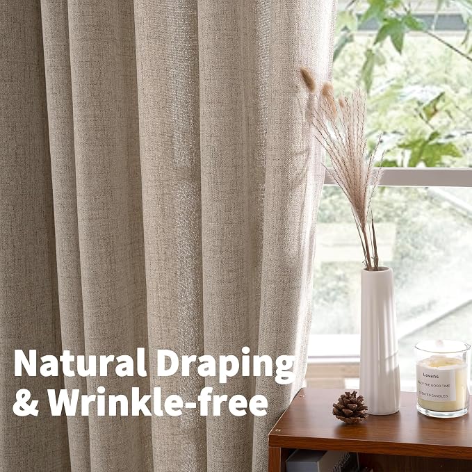 YoungsTex Dark Oatmeal Linen Curtains 54 Inch Length, Bronze Grommet Light - Image 5
