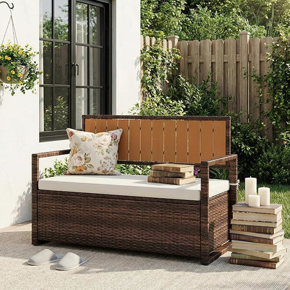 GarveeLife Wicker Storage Bench, Outdoor Rattan Stool - Image 3