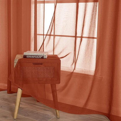 MIULEE Boho Fall Terracotta Linen Textured Sheer Curtains 54W×63L 2 Panels | - Image 5