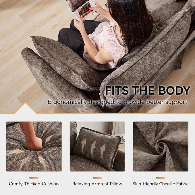 111'' Sectional Cloud Deep Seat Couch, Modern Comfy Chenille Modular Sectional - Image 4