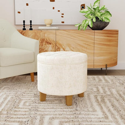 Homepop Home Decor | Upholstered Round Tufted Foot Rest Ottoman | Ottoman - Image 2