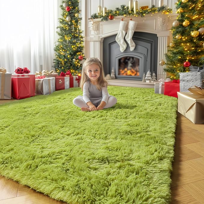 Amdrebio Grass Green Fluffy Area Rug 4x6 by Amdrebio