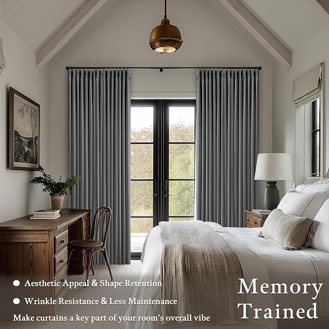 Dark Grey Pleated Thick Linen Blackout Curtains 84 Inches Long - Image 6