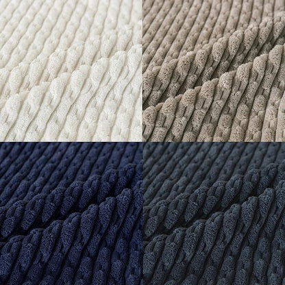 Set of 4 Navy White Taupe Decorative Throw Pillow Covers 16x16 Inch Corduroy - Image 9