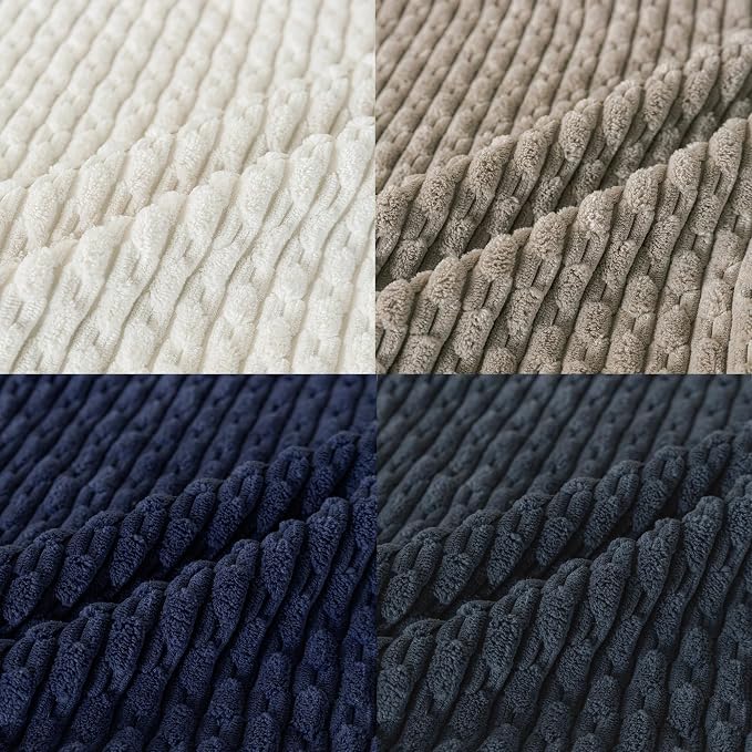 Set of 4 Navy White Taupe Decorative Throw Pillow Covers 20x20 Inch Corduroy - Image 9