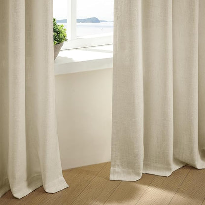 92 Inch Beige Flax Linen Curtains Pinch Pleated 2 Panels Set | Memory Training - Image 6