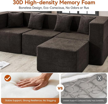 MONVANE 103'' Modular Sectional Sofa, Comfy Teddy Velvet Cloud Couch - Image 5